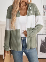 Drawstring Color Block Zip Up Outerwear
