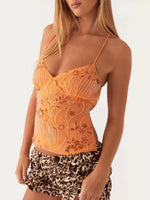 Floral Lace Up Back V-Neck Cami