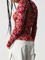 Floral Print Mock Neck Long Sleeve Top - Ladyez