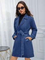 Belted Double-Breasted Denim Jacket
