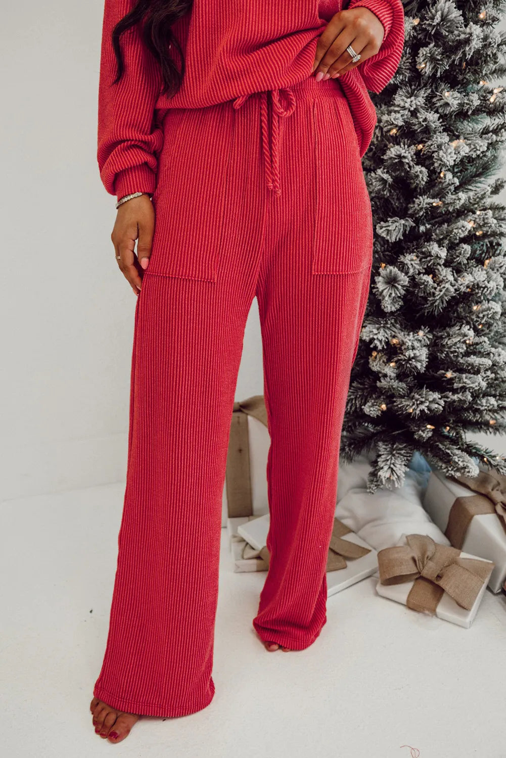JOLLY Round Neck Long Sleeve Top and Pants Lounge Set - Ladyez