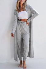 Open Front Long Sleeve Cardigan and Pants Lounge Set - Ladyez