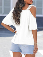 Asymmetrical Neck Half Sleeve T-Shirt - Ladyez