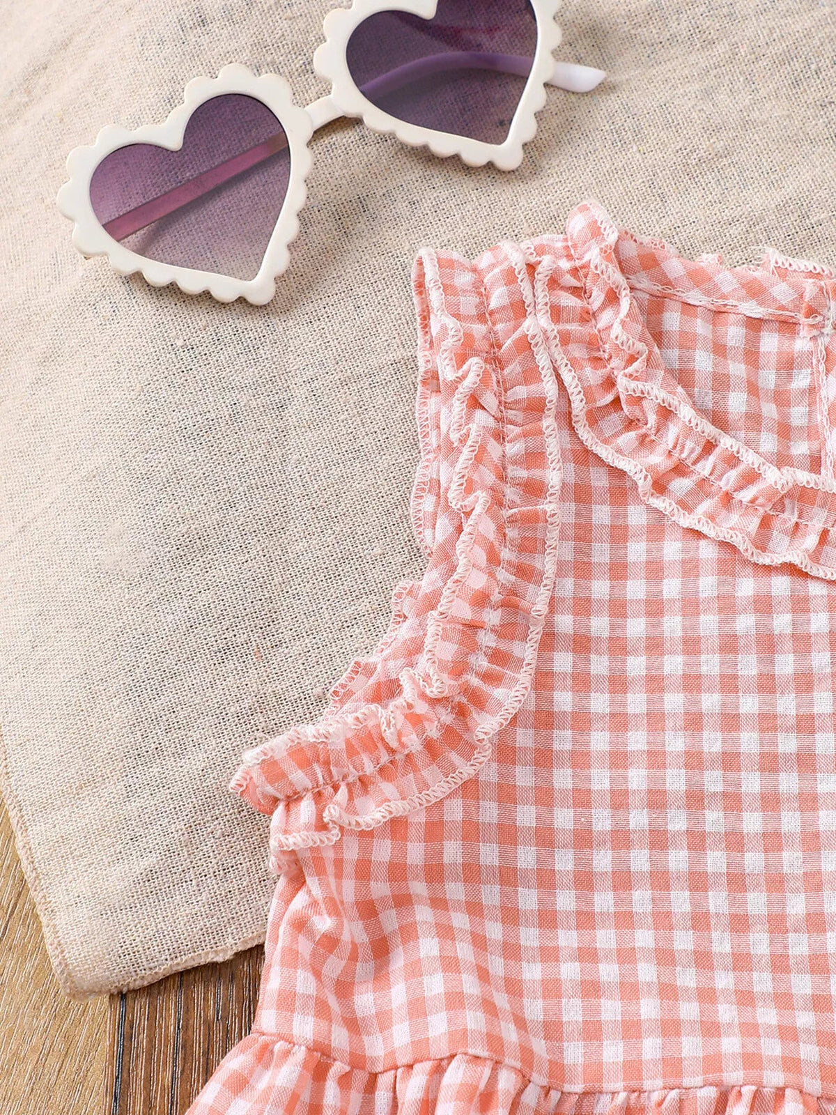 Children's Gingham Ruffle Trim Sleeveless Top & Pants Set