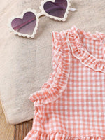 Children's Gingham Ruffle Trim Sleeveless Top & Pants Set