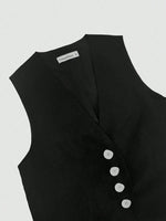 V-Neck Button Detail Vest and Skirt Two-Piece Set