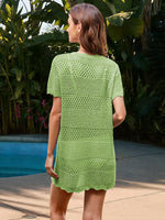 Openwork Round Neck Short Sleeve Cover-UP - Ladyez