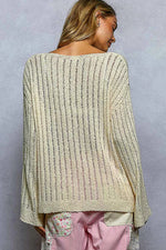 POL Round Neck Long Sleeve Open Weave Sweater