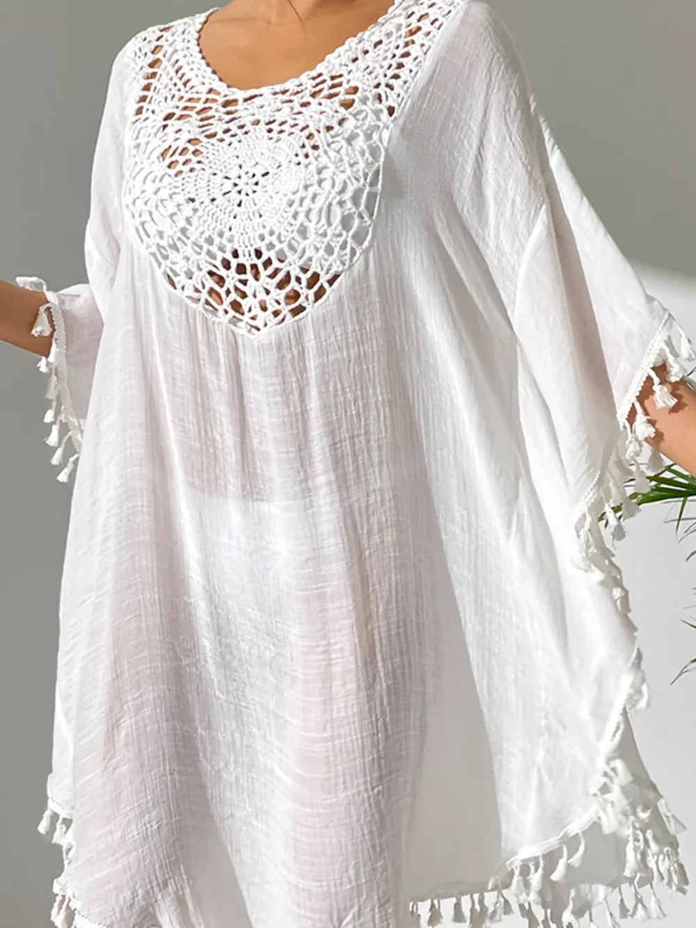 Tassel Cutout Scoop Neck Cover-Up Dress - Ladyez