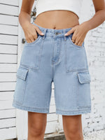 High Waist Denim Shorts with Cargo Pockets