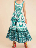 Smocked Printed Wide Strap Dress