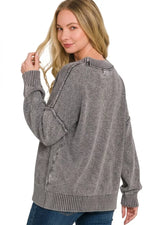 Zenana Washed Deep V-neck Oversized Sweater