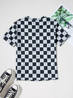 Western Checkerboard Print Side Split T Shirt