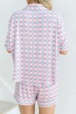 Plaid Collared Neck Short Sleeve Top and Shorts Lounge Set - Ladyez