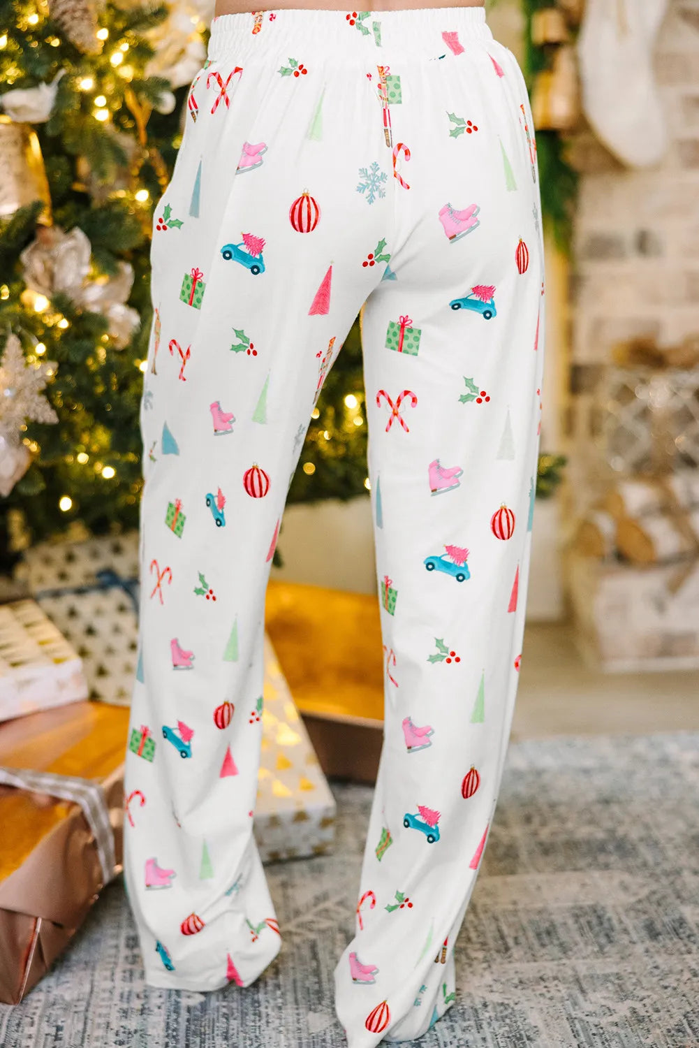 Printed Collared Neck Long Sleeve Top and Pants Lounge Set - Ladyez