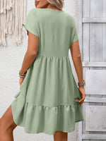 Casual V-Neck Ruffle Hem Mini Dress