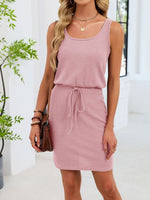 Casual Sleeveless Drawstring Waist Knit Dress
