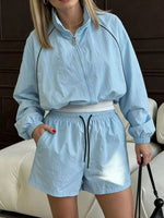 Zip Up Long Sleeve Outerwear and Shorts Set