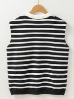 Bow Striped Round Neck Sweater Vest