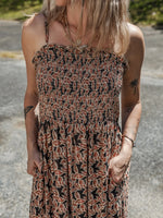 Printed Smocked Bodice Maxi Dress - Ladyez