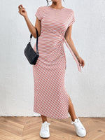 Honey Tied Striped Round Neck Short Sleeve Tee Dress - Ladyez