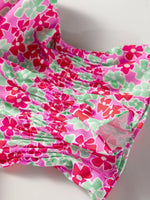 Floral Collared V Neck Short Puff Sleeve Blouse