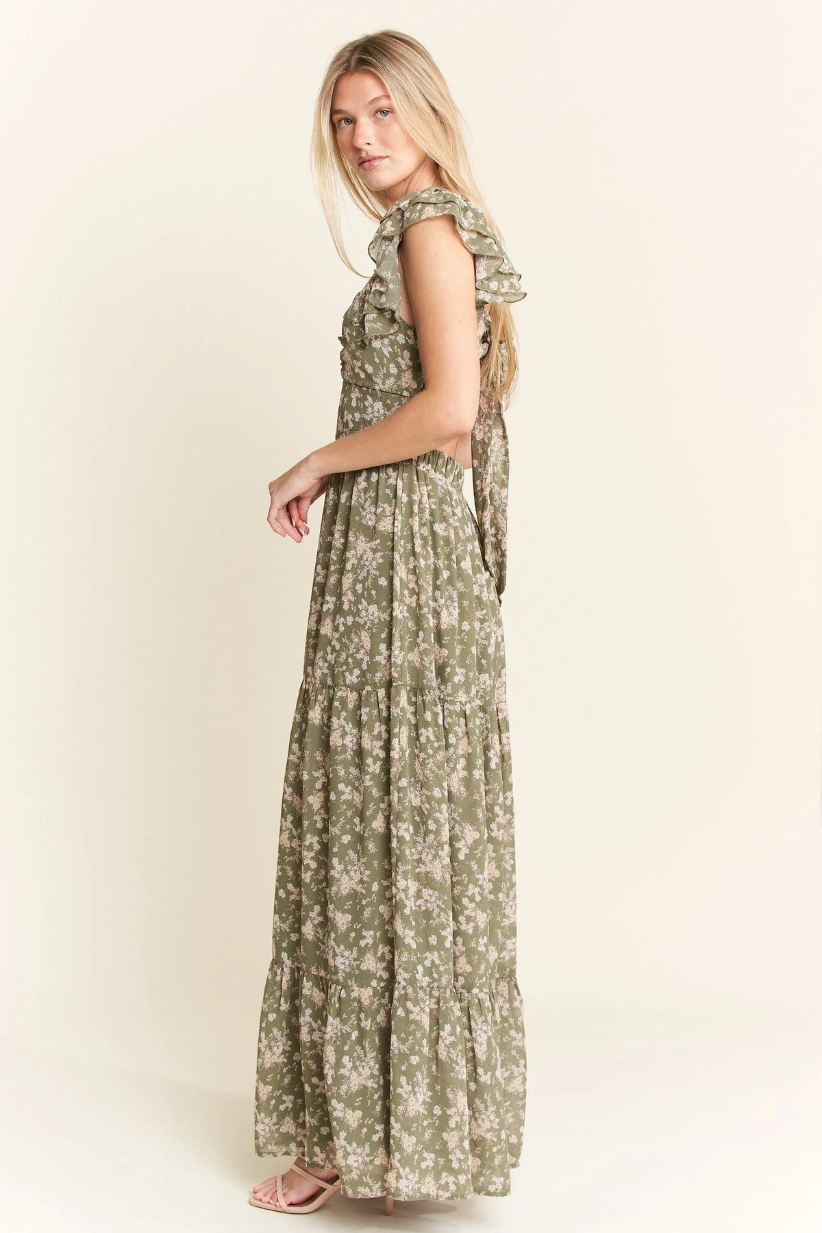 Jade By Jane Ruffle Sleeve Tiered Maxi Dress - Ladyez