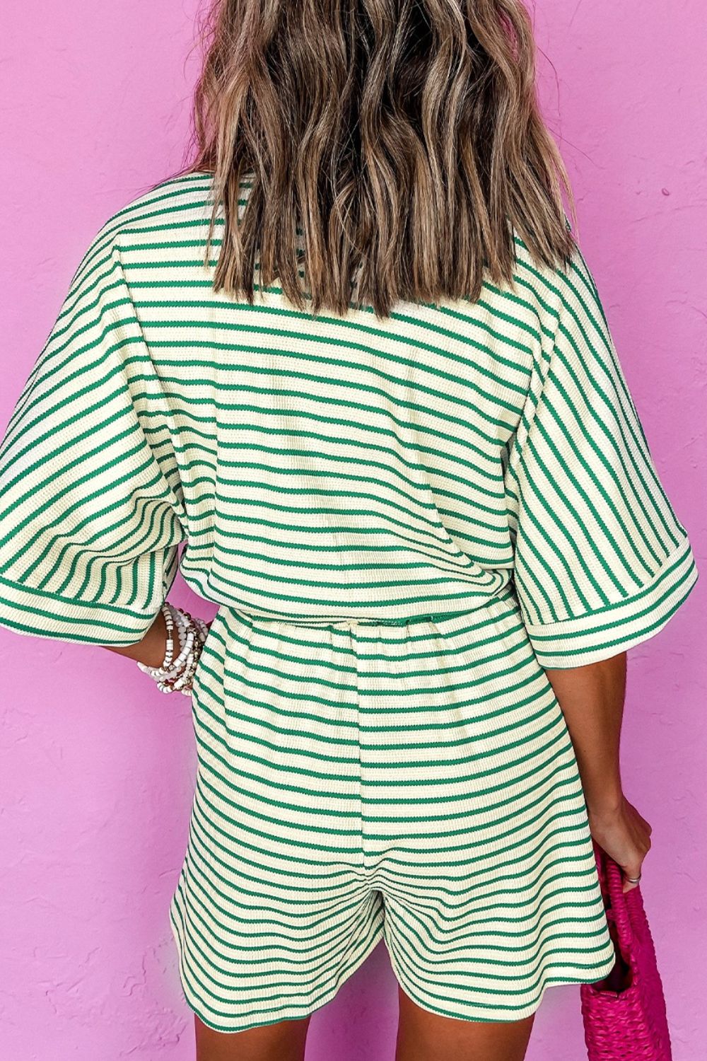 Striped Half Sleeve Tie Waist Romper - Ladyez