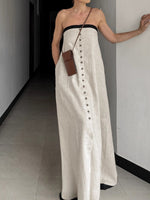 Contrast Trim Button Front Tube Maxi Dress