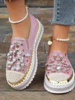 Rhinestone Round Toe Platform Loafers