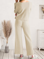 Long Sleeve Lounge Top and Drawstring Pants Set - Ladyez