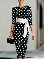 Full Size Polka Dot 3/4 Sleeve Dress Plus Size