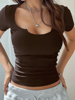 Devine Solid Color Short Sleeve T-Shirt - Ladyez