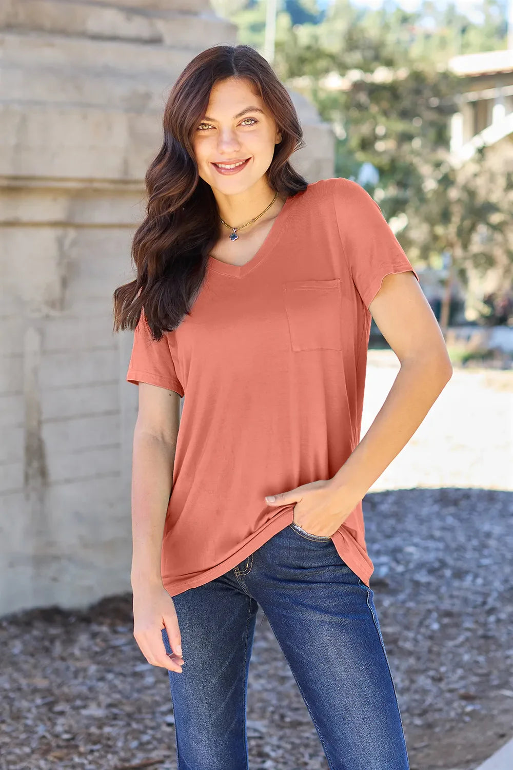 Basic Bae Bamboo Full SizeV-Neck Short Sleeve T-Shirt