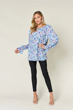 Double Take Full Size Printed Flounce Sleeve Blouse