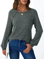 Ribbed Knit Decor Button Long Sleeve T-Shirt