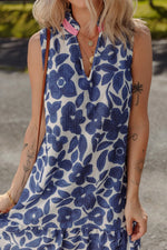 Floral Sleeveless Color Block Notched V Neck Mini Dress