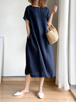 Full Size Casual Round Neck Midi Dress Plus Size - Ladyez