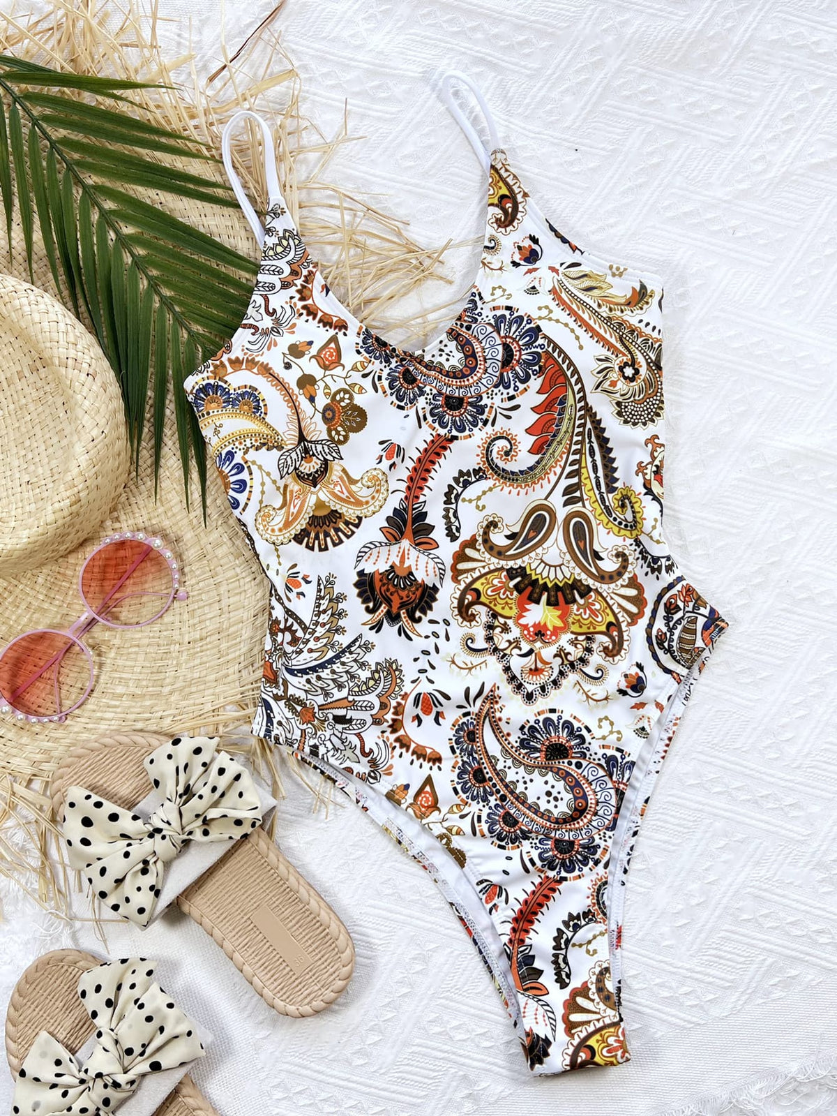 Printed Tie Back Scoop Neck One-Piece Swimsuit - Ladyez
