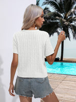 Cable-Knit Round Neck Short Sleeve Knit Top