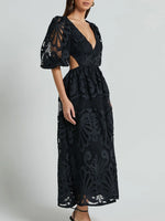 Cutout Back Lace Crochet V-Neck Dress