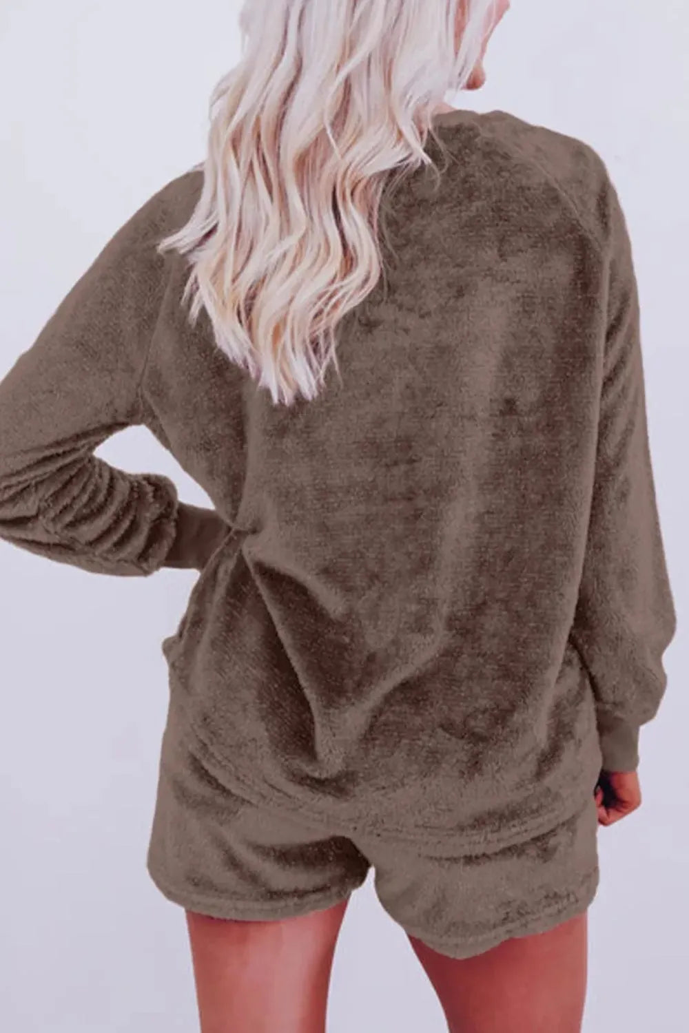Round Neck Long Sleeve Top and Shorts Lounge Set - Ladyez