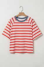 Stripe Print Contrast Collar Raglan Sleeve T Shirt