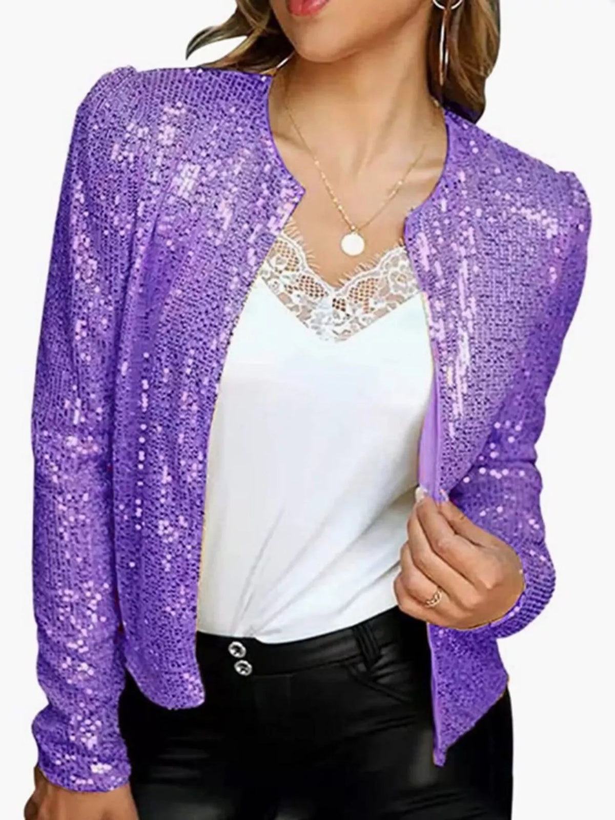 Full Size Sequin Long Sleeve Jacket Plus Size