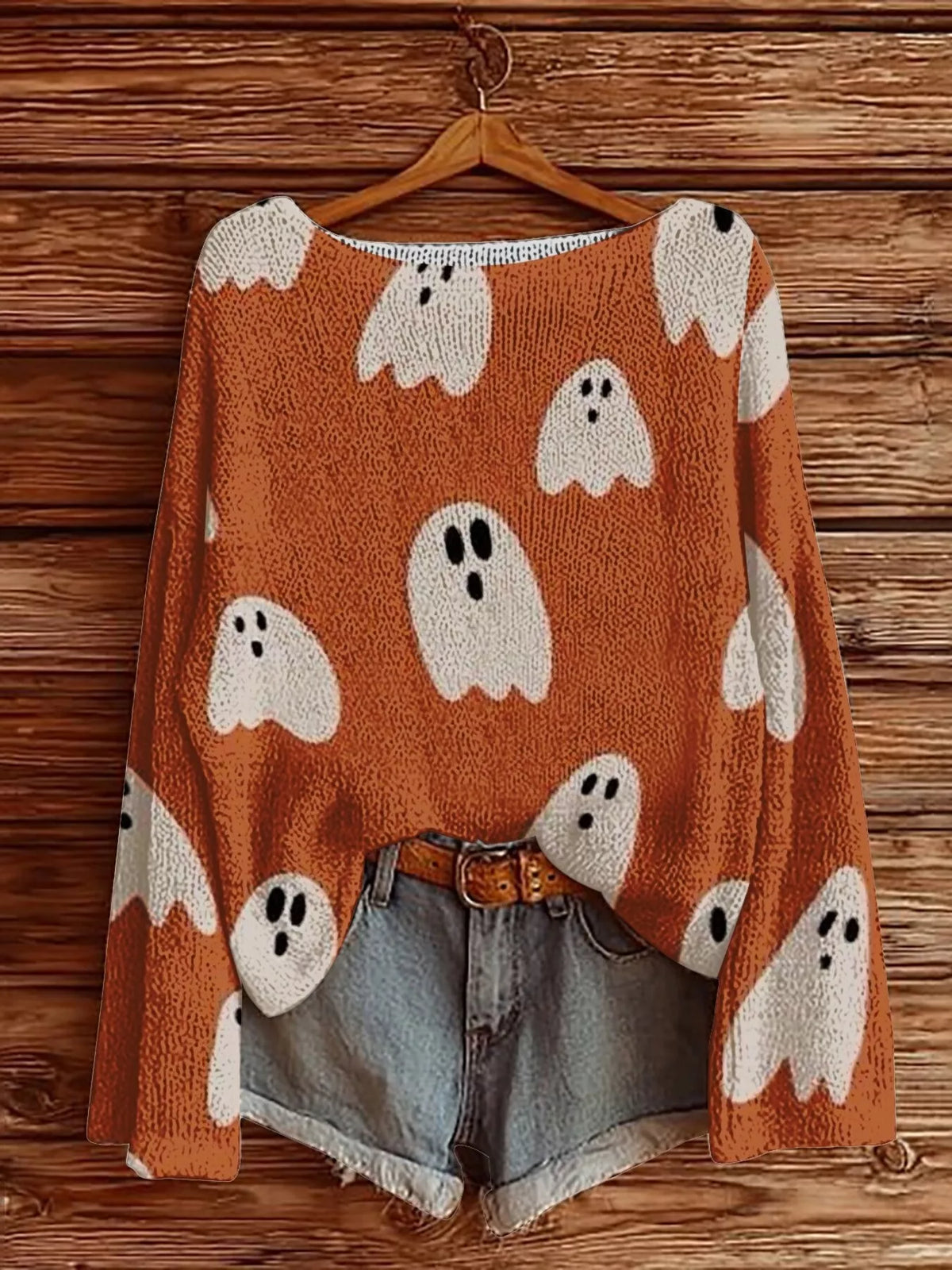 Full Size Halloween Graphic Boat Neck Sweater Plus Size