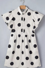 Polka Dot Print Half Button Ruffled Short Sleeve Loose Mini Dress