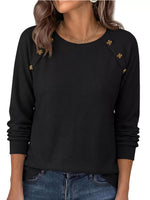 Decorative Button Waffle Knit Long Sleeve T-Shirt