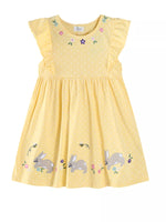 Children's Floral Bunny Embroidered Polka Dot Dress