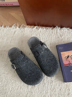 Cozy Plush Buckle Detail Slip-Ons