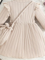 Children's Ribbed Knit Ruffle Trim Dress with Bag